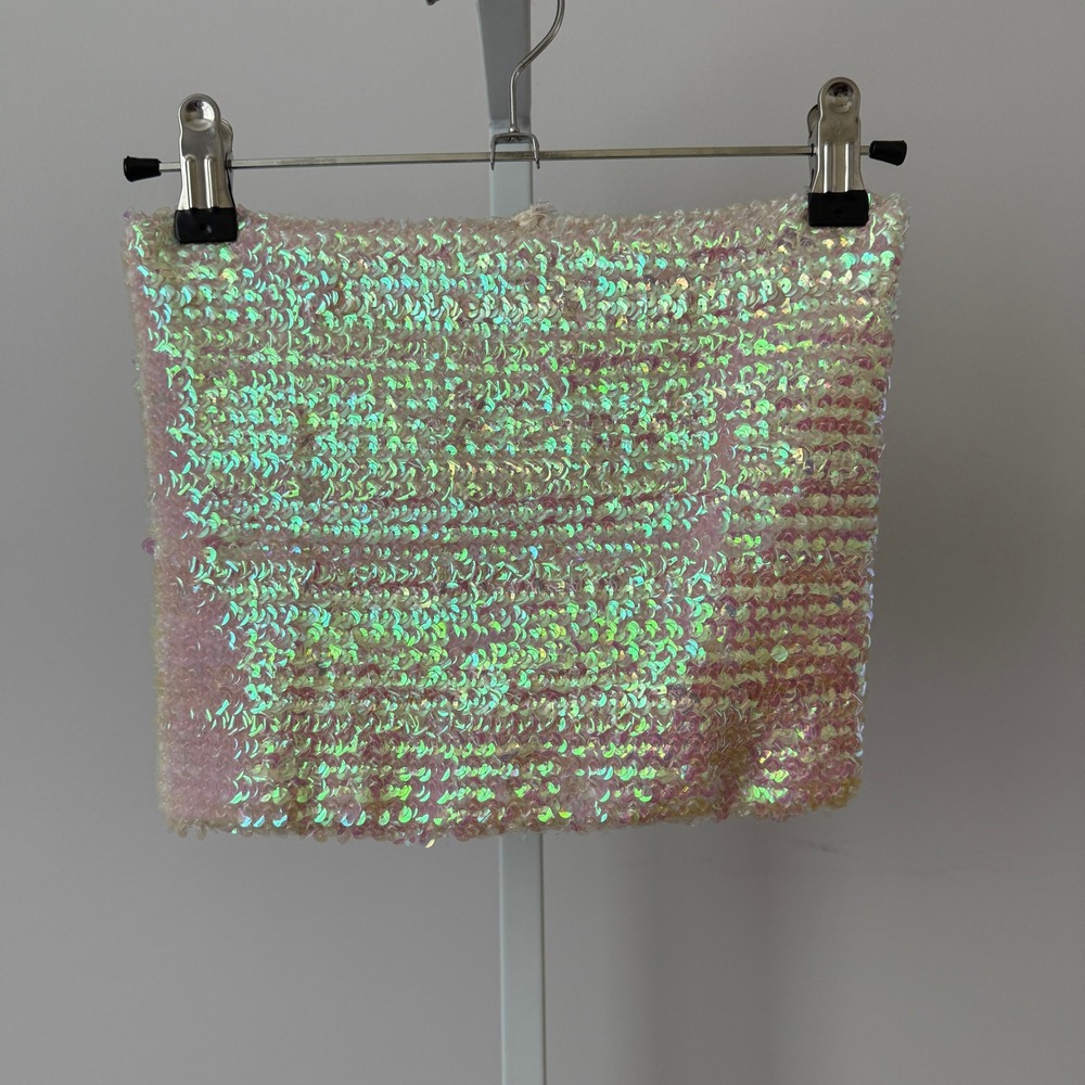 Y2K Poof M Iridescent Sequin Tube Top Rave Ethereal Mermaidcore Fairy Grunge